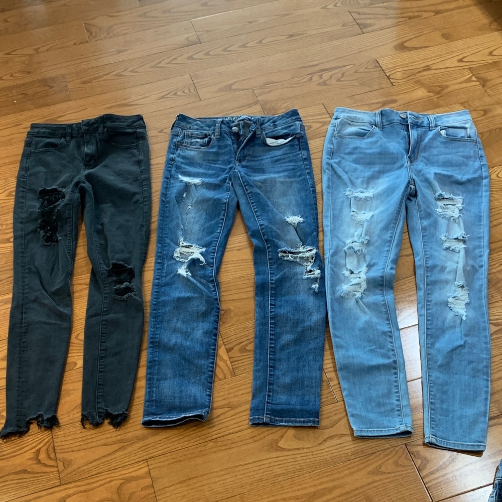 3 pairs of size 2 Women's Distressed Ripped Skinny Jeans